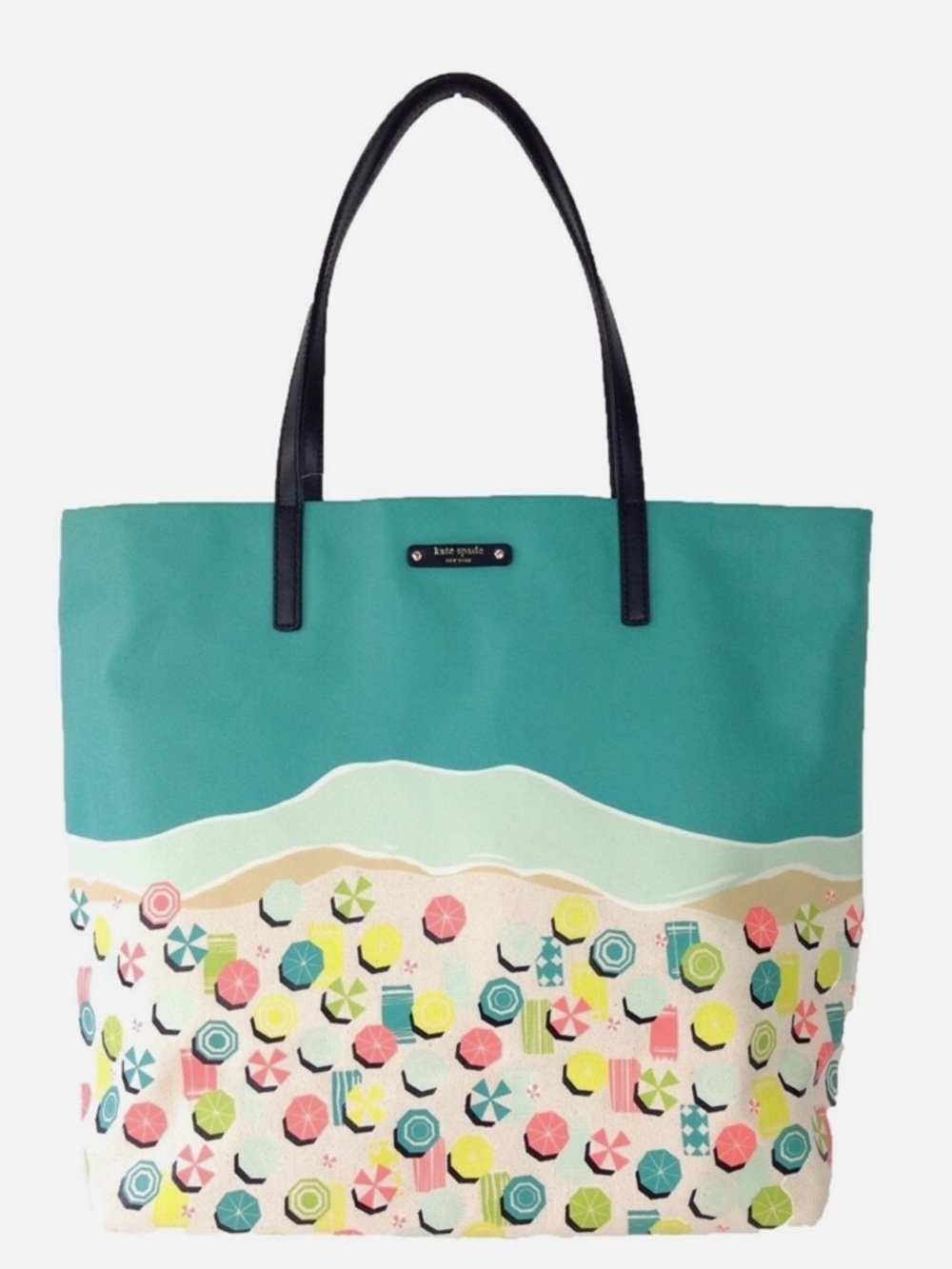 kate spade Teal and Multicolor Beach Umbrella Tote